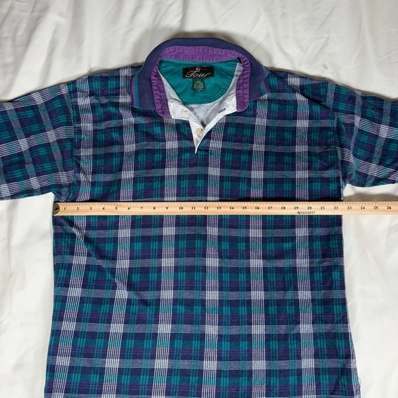 Vintage 90s oversized unisex plaid polo shirt - Picture 5 of 6